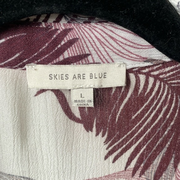 Skies Are Blue Tropical Palm Bat Wing Collared Ruffled Tie Top Size Large - Picture 3 of 14